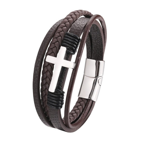 Multi-Layer Cross Leather Bracelet