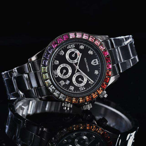 Luxury Quartz Rollie Style Watch with Color Rhinestone