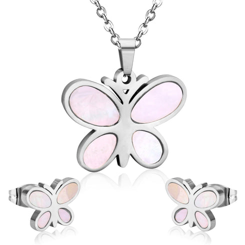Butterfly Stainless Steel Earrings and Necklace Kid's Jewelry Set