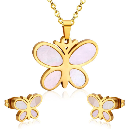 Butterfly Stainless Steel Earrings and Necklace Kid's Jewelry Set