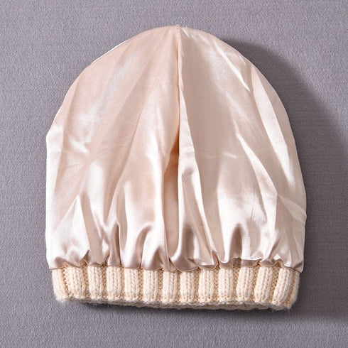 Chunky Silk Satin Lined Knitted Beanie