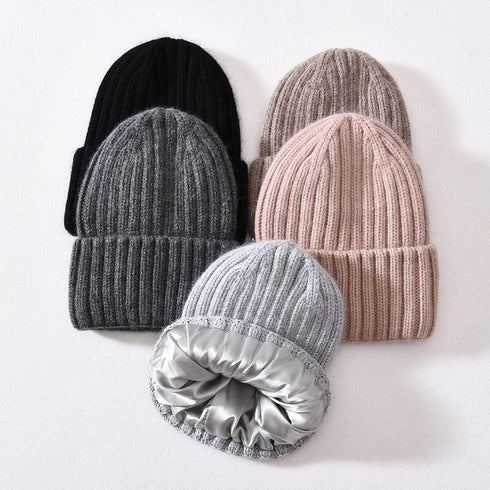 Chunky Silk Satin Lined Knitted Beanie
