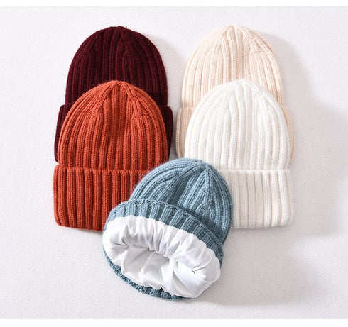 Chunky Silk Satin Lined Knitted Beanie