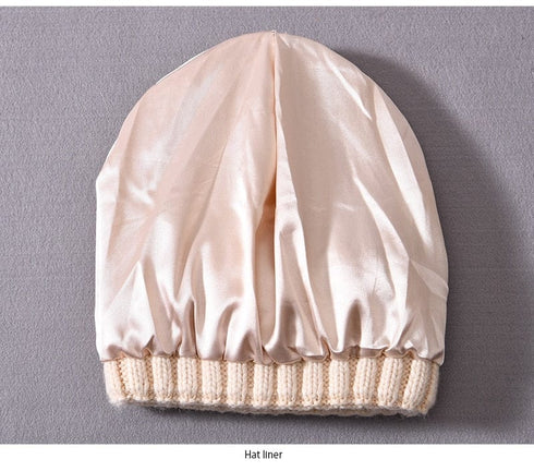 Chunky Silk Satin Lined Knitted Beanie