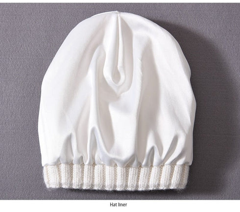 Chunky Silk Satin Lined Knitted Beanie