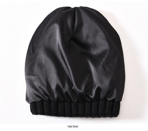 Chunky Silk Satin Lined Knitted Beanie