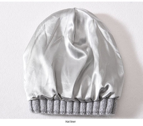 Chunky Silk Satin Lined Knitted Beanie