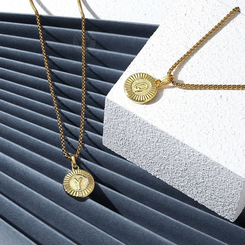 Circle Gold Initial Pendant Chain
