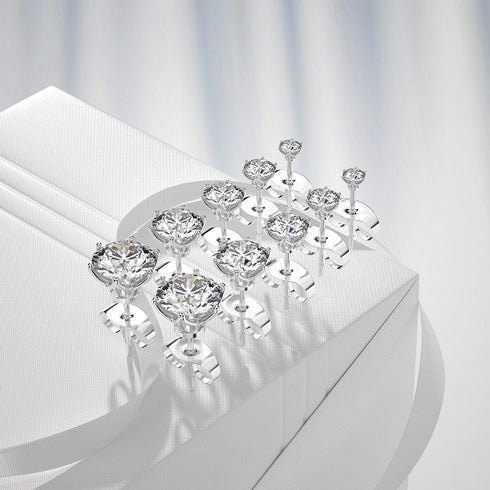 Classic 925 Sterling Silver 0.1-1 VVS Carat Moissanite Stud Earrings