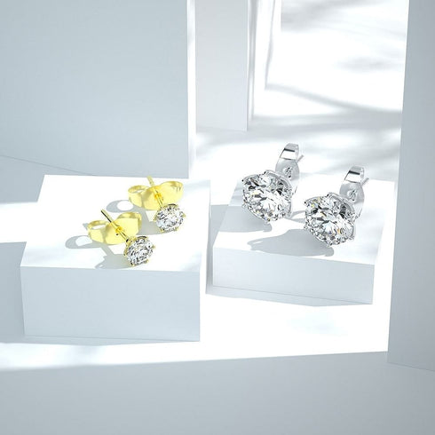 Classic 925 Sterling Silver 0.1-1 VVS Carat Moissanite Stud Earrings