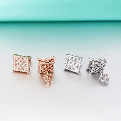 Classic Square 925 Silver Moissanite Iced Stud Earrings