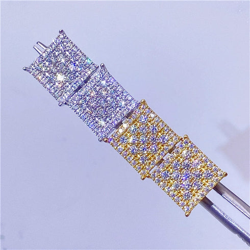 Classic Square 925 Silver Moissanite Iced Stud Earrings