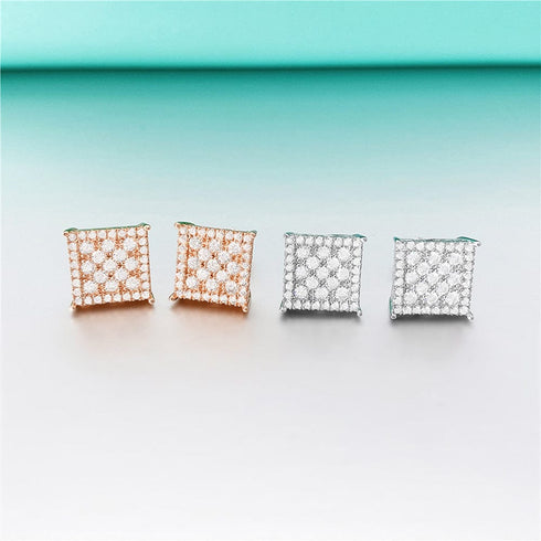 Classic Square 925 Silver Moissanite Iced Stud Earrings