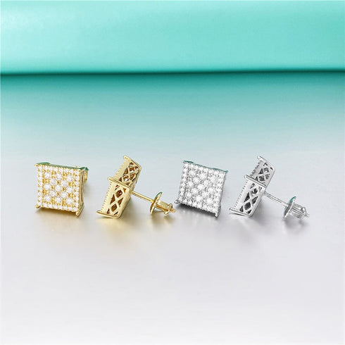 Classic Square 925 Silver Moissanite Iced Stud Earrings
