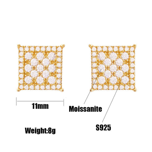 Classic Square 925 Silver Moissanite Iced Stud Earrings