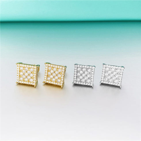 Classic Square 925 Silver Moissanite Iced Stud Earrings