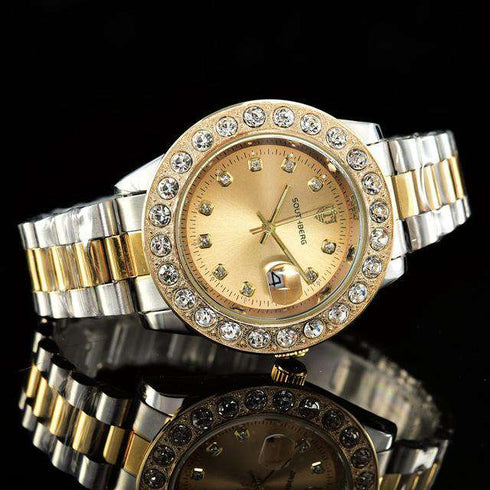 Gold Rollie Style Watch in Rotatable Bezel Sapphire Glass