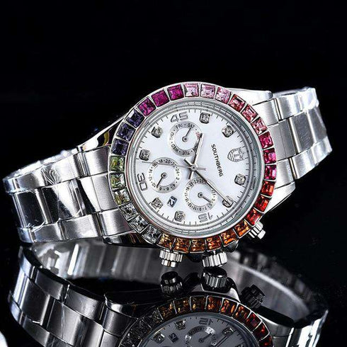 Luxury Quartz Rollie Style Watch with Color Rhinestone