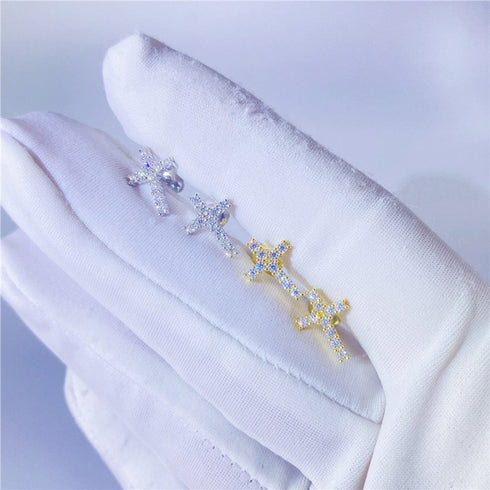 Cross 925 Silver Moissanite Iced Cross Earrings