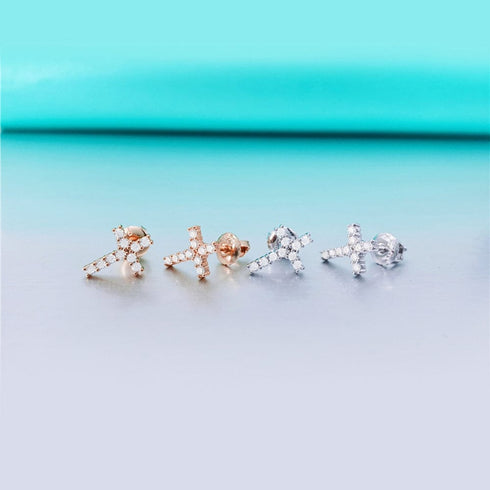 Cross 925 Silver Moissanite Iced Cross Earrings