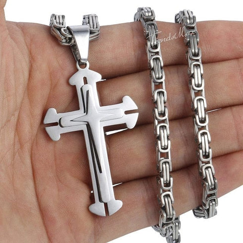 Vintage Cross Byzantine Pendant Necklace