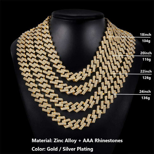 18k Thicc 15mm Gold/SIlver S-Link Cuban Chain & FREE Cuban Bracelet Bundle