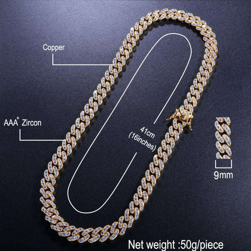 9mm Micro Pave Ultra Bling Women's Diamond Cuban Link Chain
