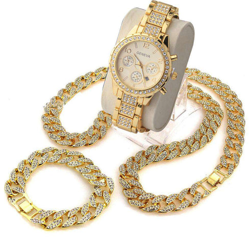Gangsta Cuban Chain + Bracelet + Watch Set