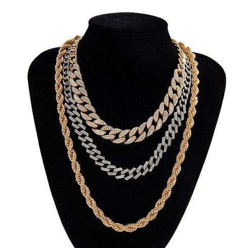 Getty Cuban + Miami Cuban + Rope Layered Choker Set