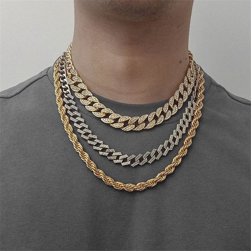 Getty Cuban + Miami Cuban + Rope Layered Choker Set