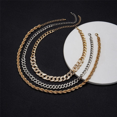 Getty Cuban + Miami Cuban + Rope Layered Choker Set