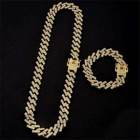 18k Thicc 15mm Gold/SIlver S-Link Cuban Chain & FREE Cuban Bracelet Bundle