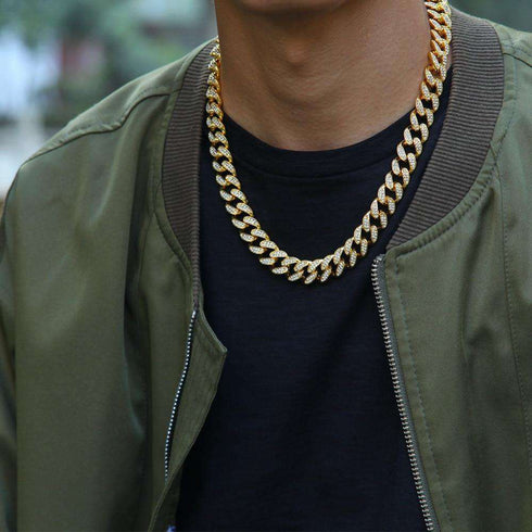 18k Gold/Silver Cuban Link Chain Set – Iced Out Necklace & FREE Bracelet