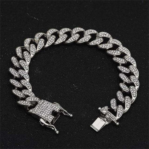 18k Gold/Silver Cuban Link Chain Set – Iced Out Necklace & FREE Bracelet