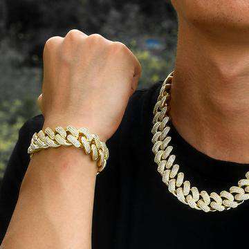 18k Gold/Silver Cuban Link Chain Set – Iced Out Necklace & FREE Bracelet