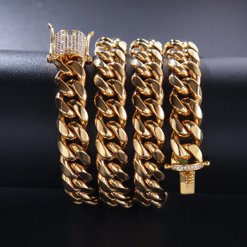 VVS Jewelry 316L Stainless Steel 18k Gold/Silver Cuban Chain + FREE Bracelet Bundle