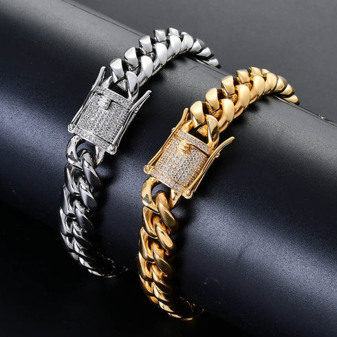 VVS Jewelry 316L Stainless Steel 18k Gold/Silver Cuban Chain + FREE Bracelet Bundle