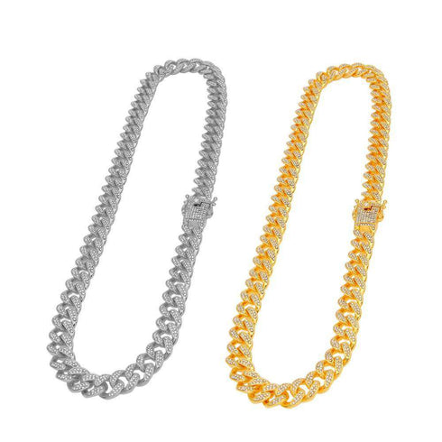 18k Gold/Silver Cuban Link Chain Set – Iced Out Necklace & FREE Bracelet