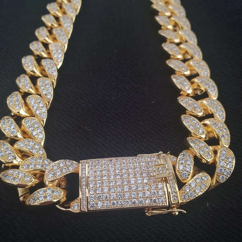 18k Gold/Silver Cuban Link Chain Set – Iced Out Necklace & FREE Bracelet