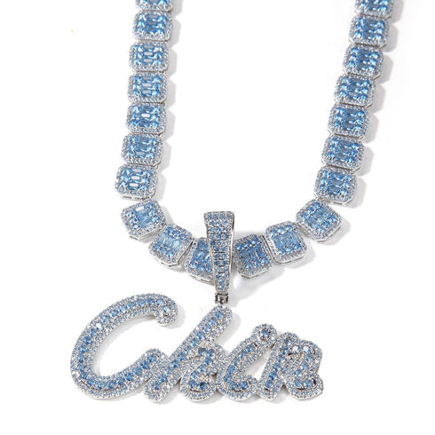 Blue Diamondz Bling Custom Name Chain Necklace