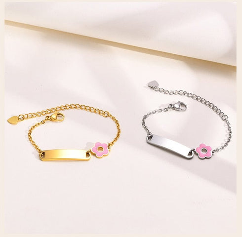 Custom Name Engraved Adjustable Baby Bracelet with Charm