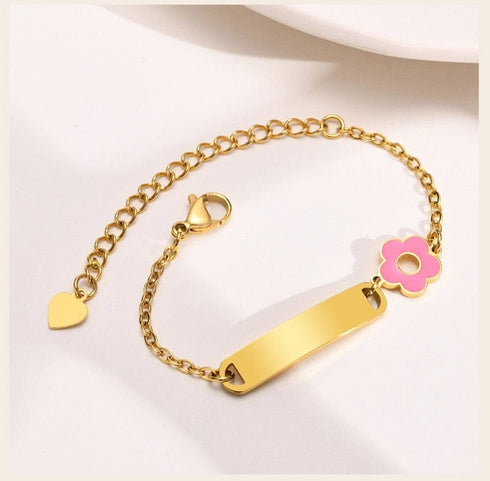 Custom Name Engraved Adjustable Baby Bracelet with Charm