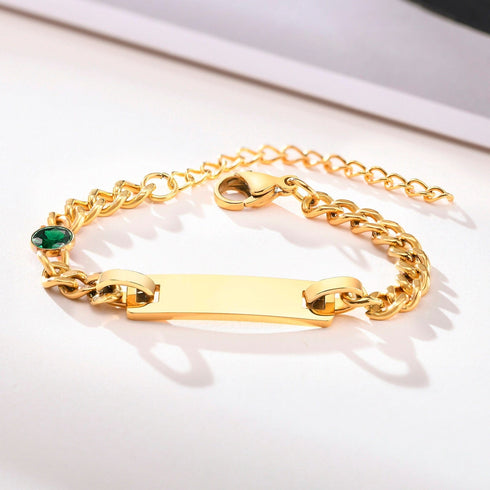 Custom Baby Engraved Name Bracelet with Birthstone