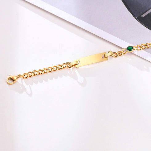 Custom Baby Engraved Name Bracelet with Birthstone