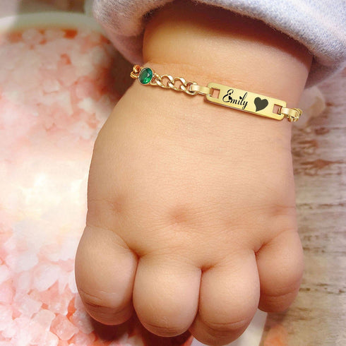 Custom Baby Engraved Name Bracelet with Birthstone