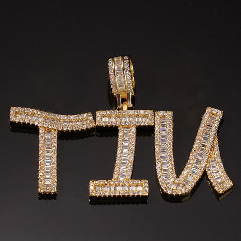 Custom Baguette Letter Pendant Necklace