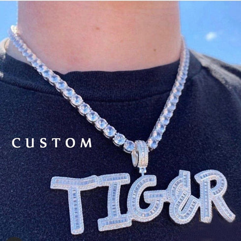 VVS Jewelry Custom Baguette Letter Pendant Necklace
