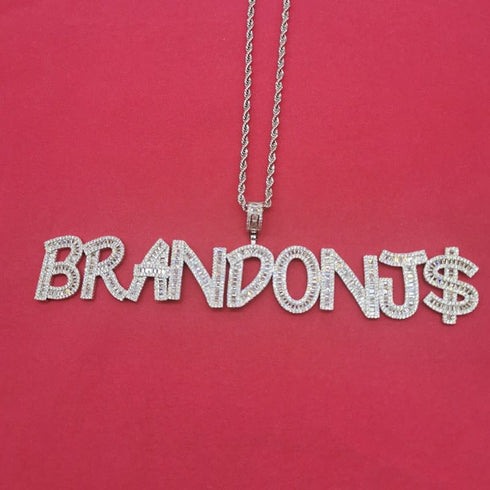 Custom Name Necklace | VVS Jewelry Custom Baguette Letter Pendant Chain