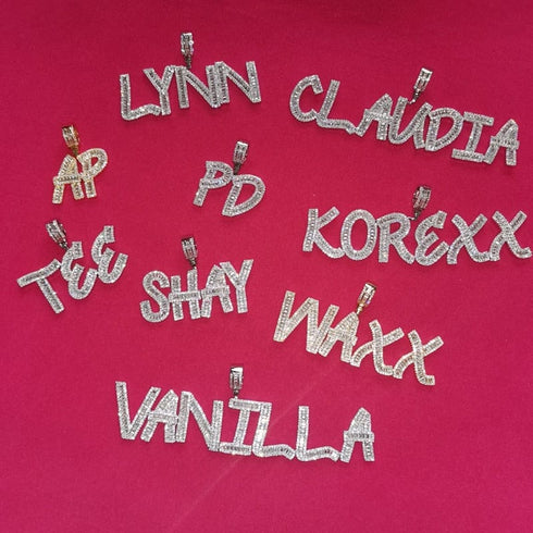 Custom Baguette Letter Pendant Necklace