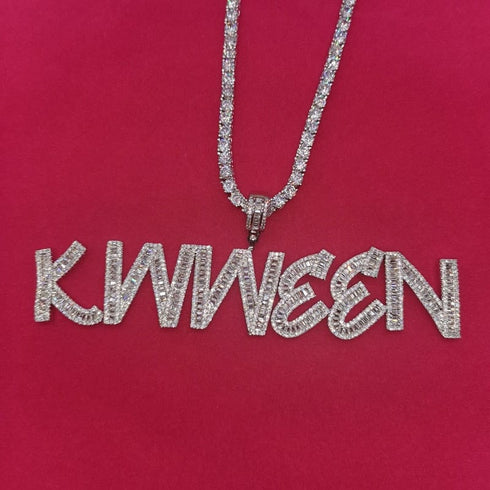 Custom Baguette Letter Pendant Necklace